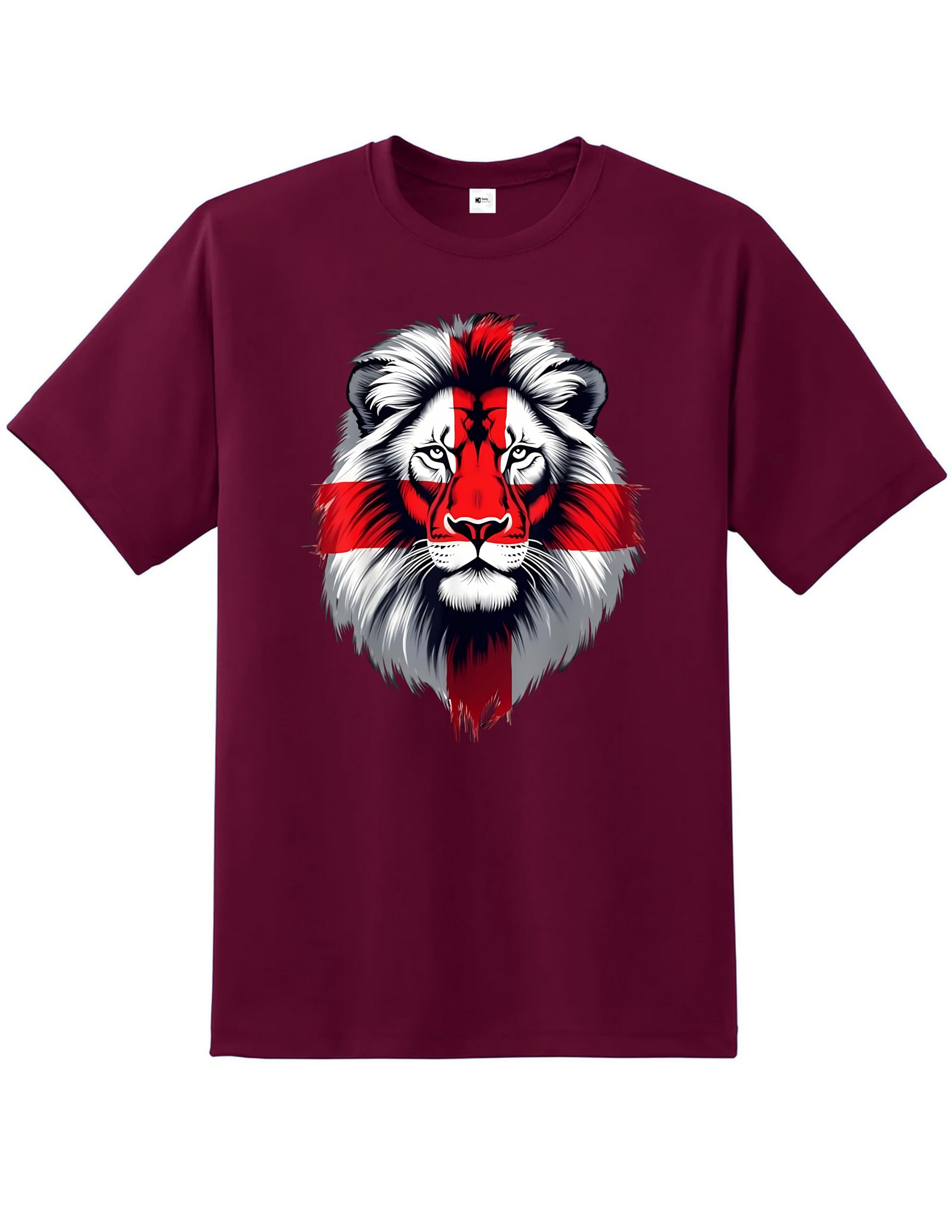 English St George Flag Lion Face T-Shirt | England National Pride Top St George’s Cross Graphic Tee | Patriotic Unisex Shirt for Men Women Kids Football Rugby Supporters Fan Apparel UK Wine