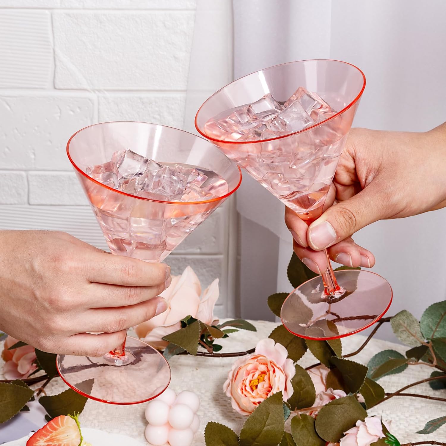 Liacere Martini Glasses Set of 6-11 oz Pink Plastic Martini Cocktail Glasses with Stem-Reusable Cocktail Glasses for Bar,Margarita,Whiskey,Gin,Tequila,BPA-Free, Dishwasher-Safe ＆ Summer Party