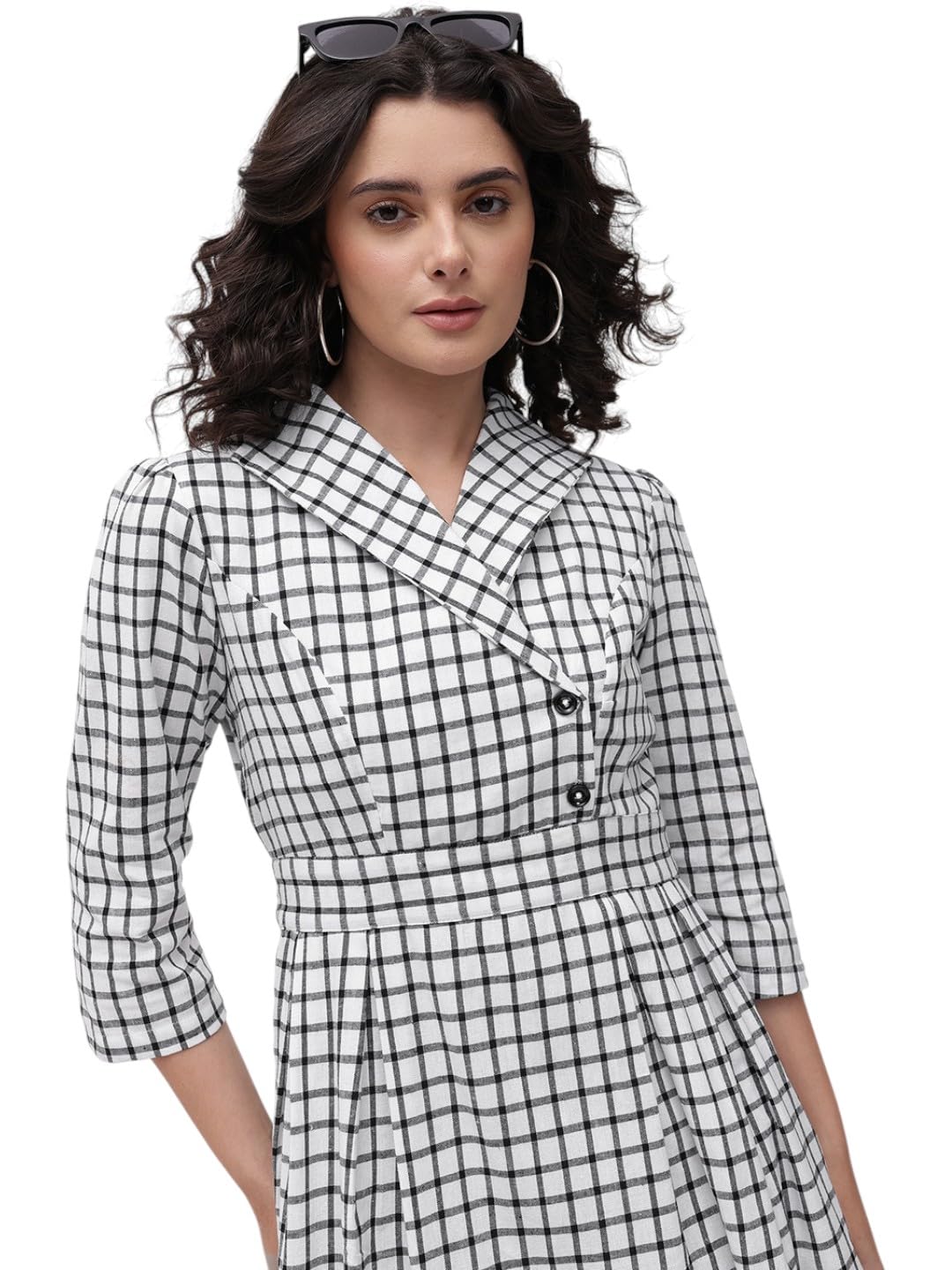 cottinfab Black & White Checked Lapel Collar Blazer Dress-picture-11