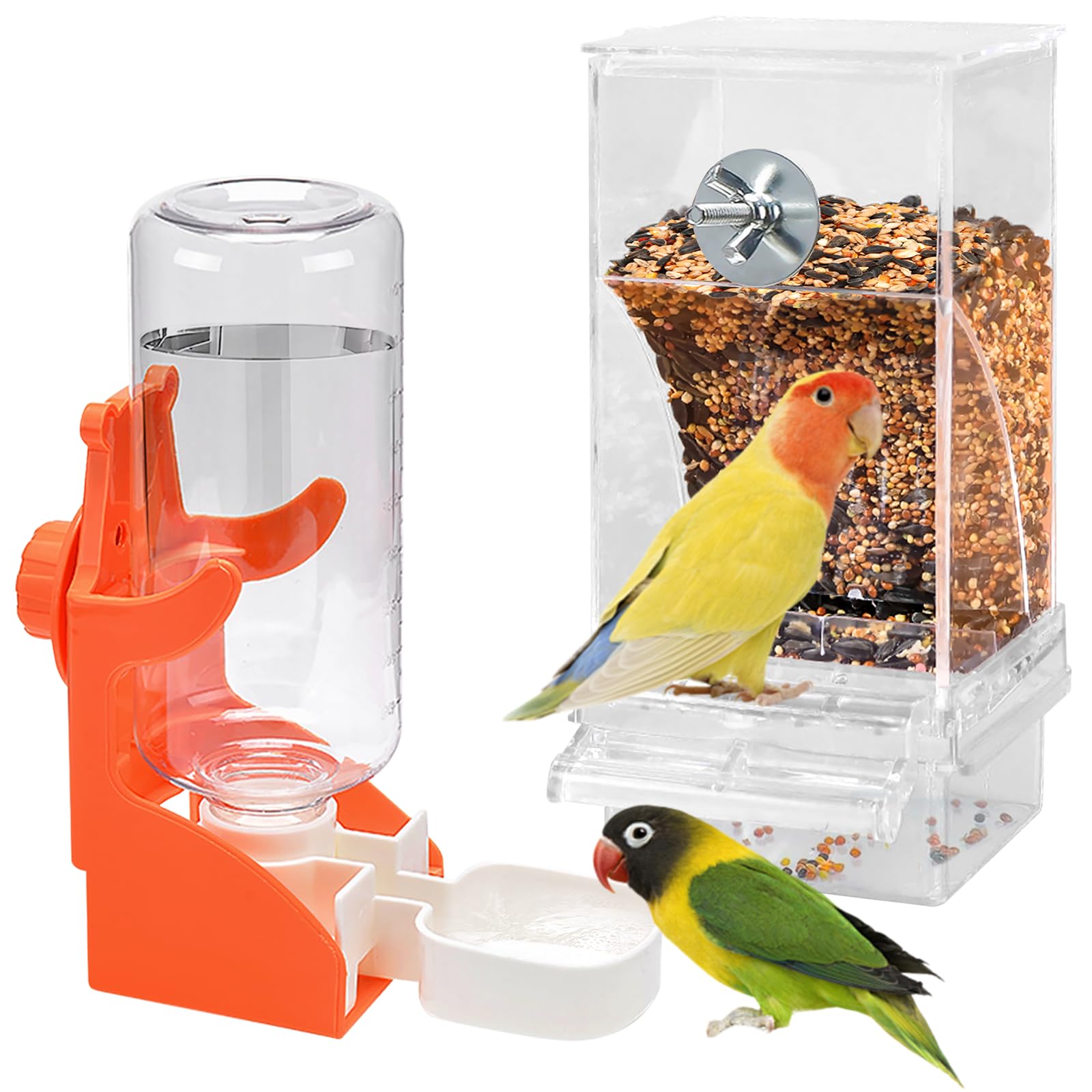 Distributeur automatique de nourriture pour oiseaux et distributeur d'eau : distributeur de nourriture transparent à suspendre pour oiseaux et distributeur d'eau pour perruches, calopsittes, canaris