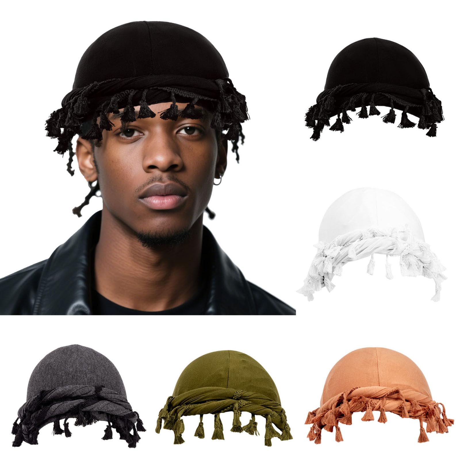 YOGKIGZO Durags for Men, Satin Lined Halo Turban for Men& Women, Pre-Tied Turban Head Wraps for Locs Braids Dreads Black
