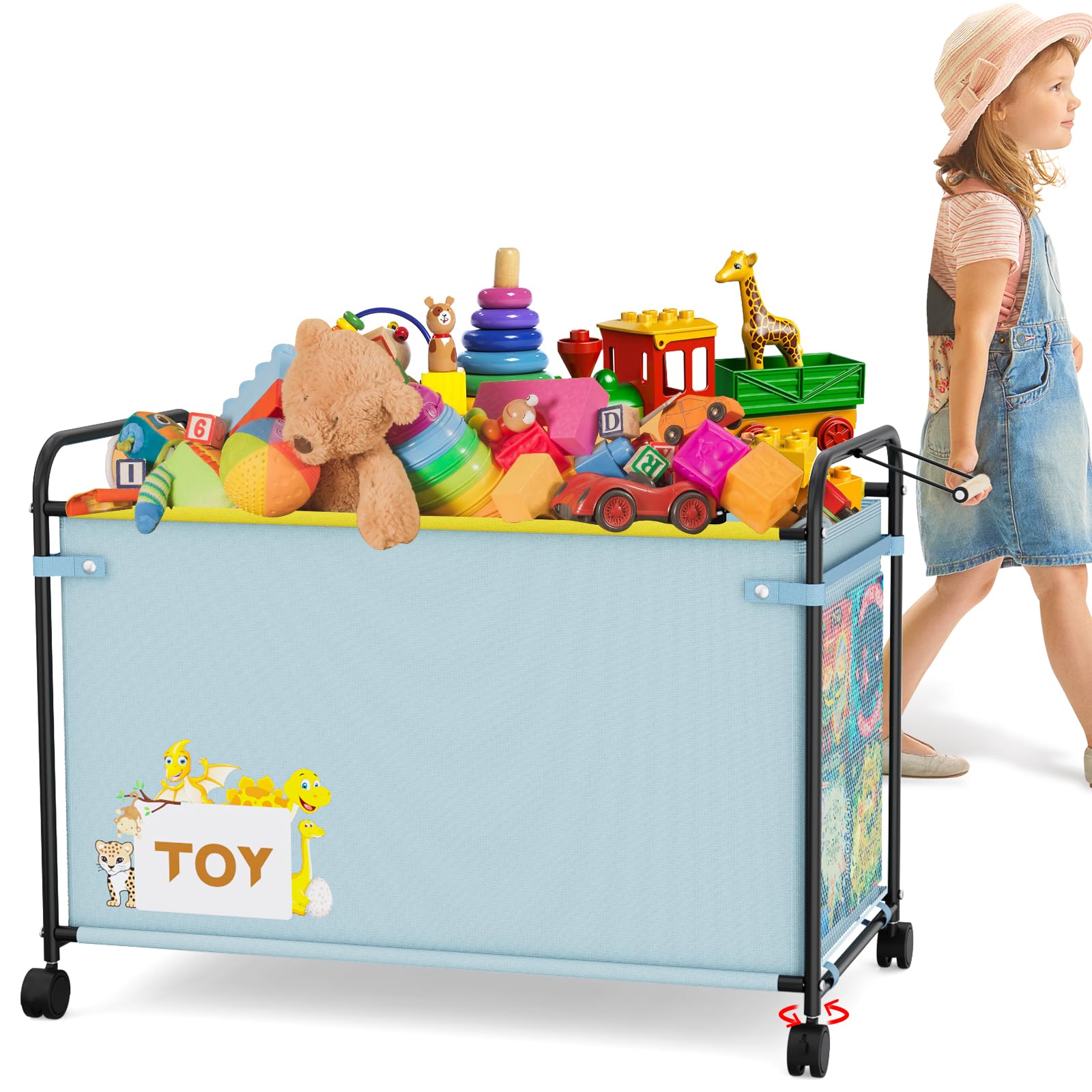 Toy Box Storage, 180L Extra Large Toy Chest with 360° Wheels, Oxford Cloth Metal Toy Box for Boys, Girls, Stuffed Animals, Clothes, Bedroom, Living Room (Blue)