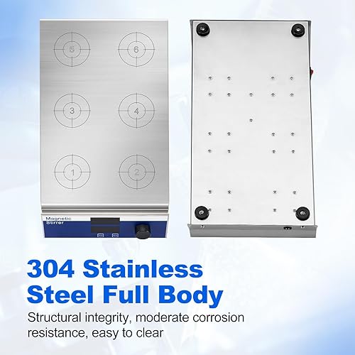 Miniatura 2 de Agitador magnético de 200-1500 RPM, 6 placas de agitación digital multiposición, 6 capacidad de agitación de 16.9 fl oz, función continua y