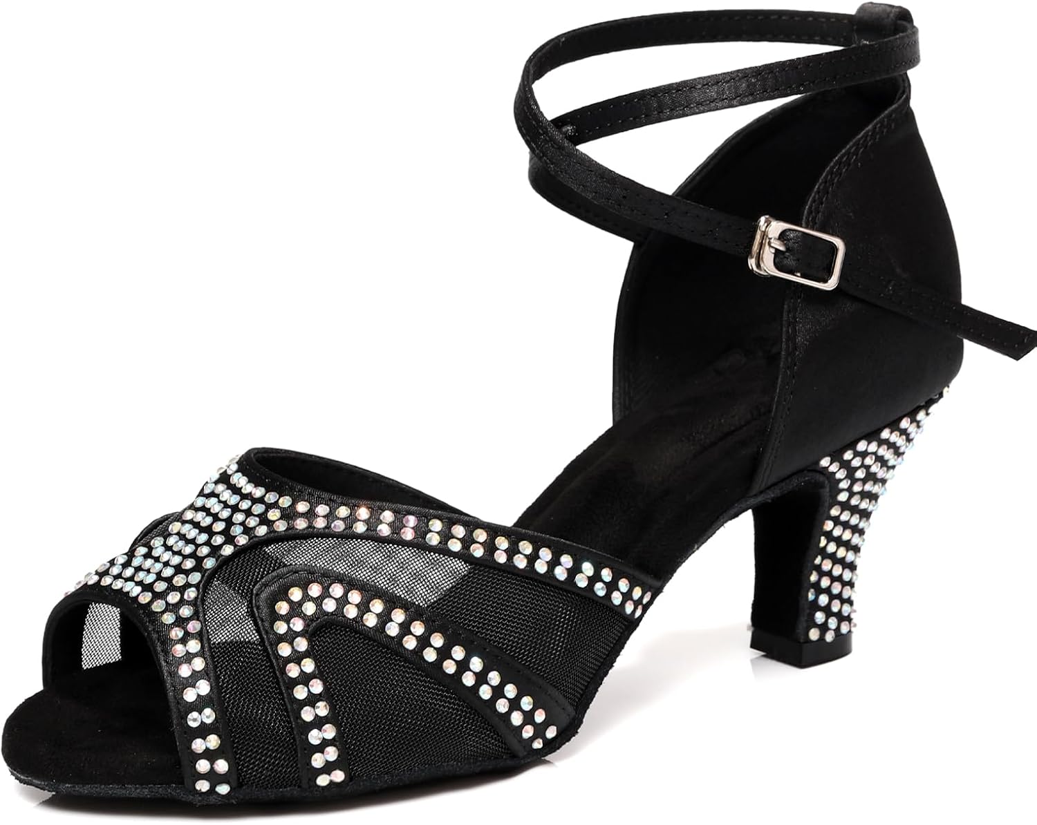 Women's Latin Dance Shoes Rhinestones Satin Ballroom Salsa Bachata Professional Performance