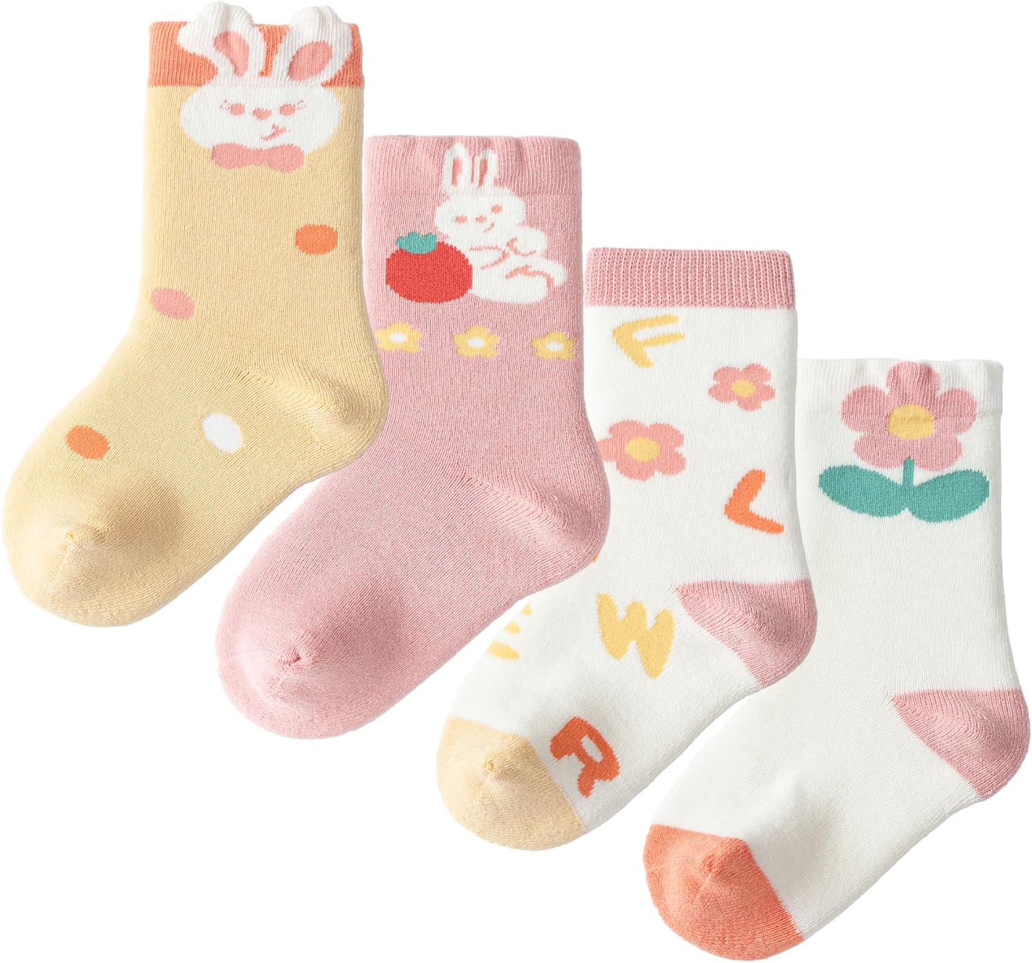 Balabala 4 Pack Toddler Crew Socks Boys Girls Baby Infant Cotton House Socks for 3 Months-7 Years Comfort Soft Seamless