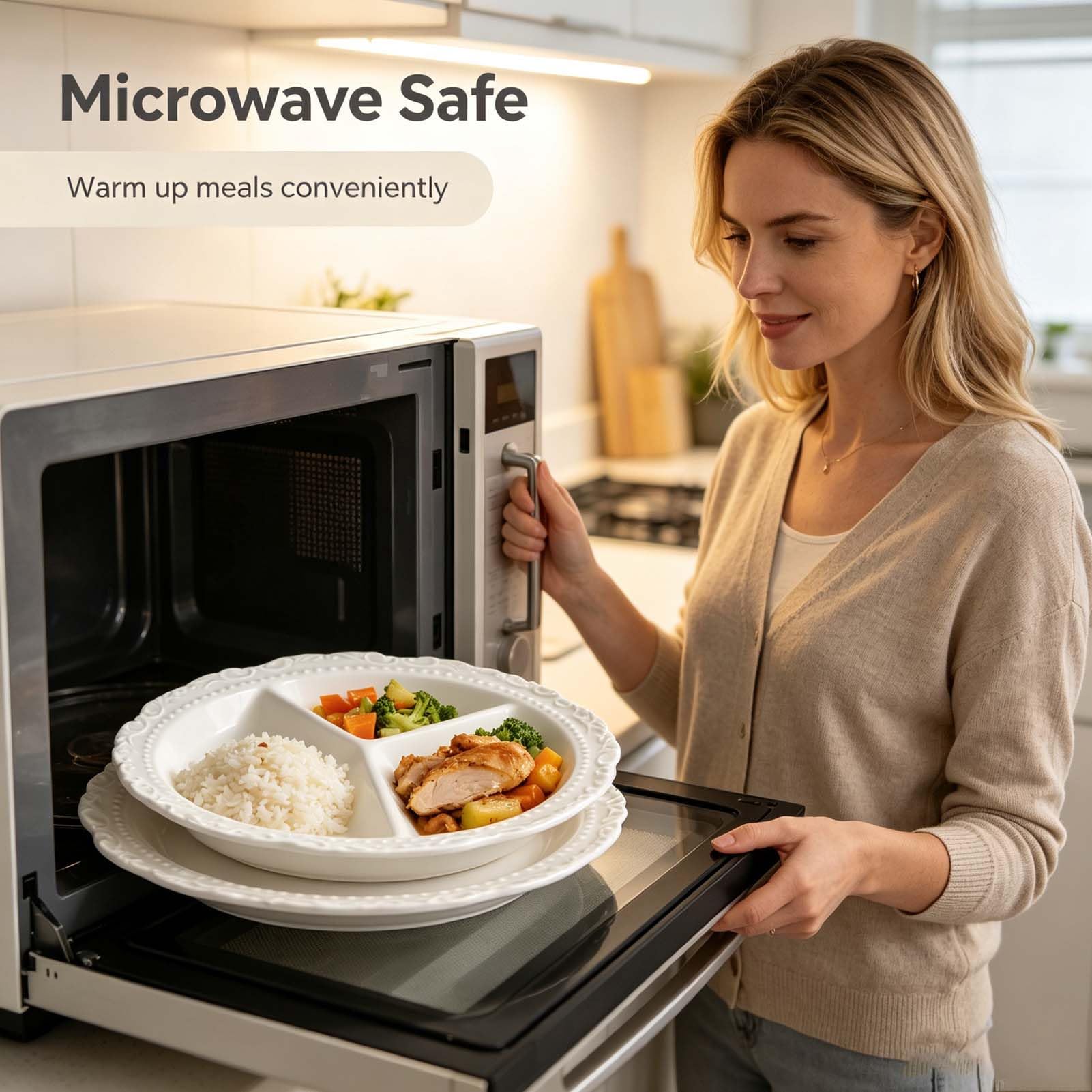 Piatto Compartimentato in Ceramica, Piatto Diviso per Alimenti, Piatto Servizio Tavola, Vassoio Snack con Sezioni Separate, Forma Moderna, Perfetto per Contorni, Antipasti E Dolci