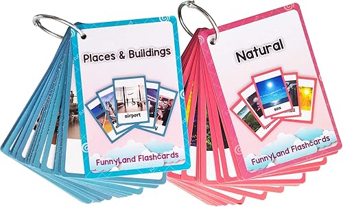 Natural,Places&Building 2 Juegos de Tarjetas Flash Inglés Niños Tarjeta de Bolsillo Aprendizaje Juguetes para Niños Pre-Kindergarten