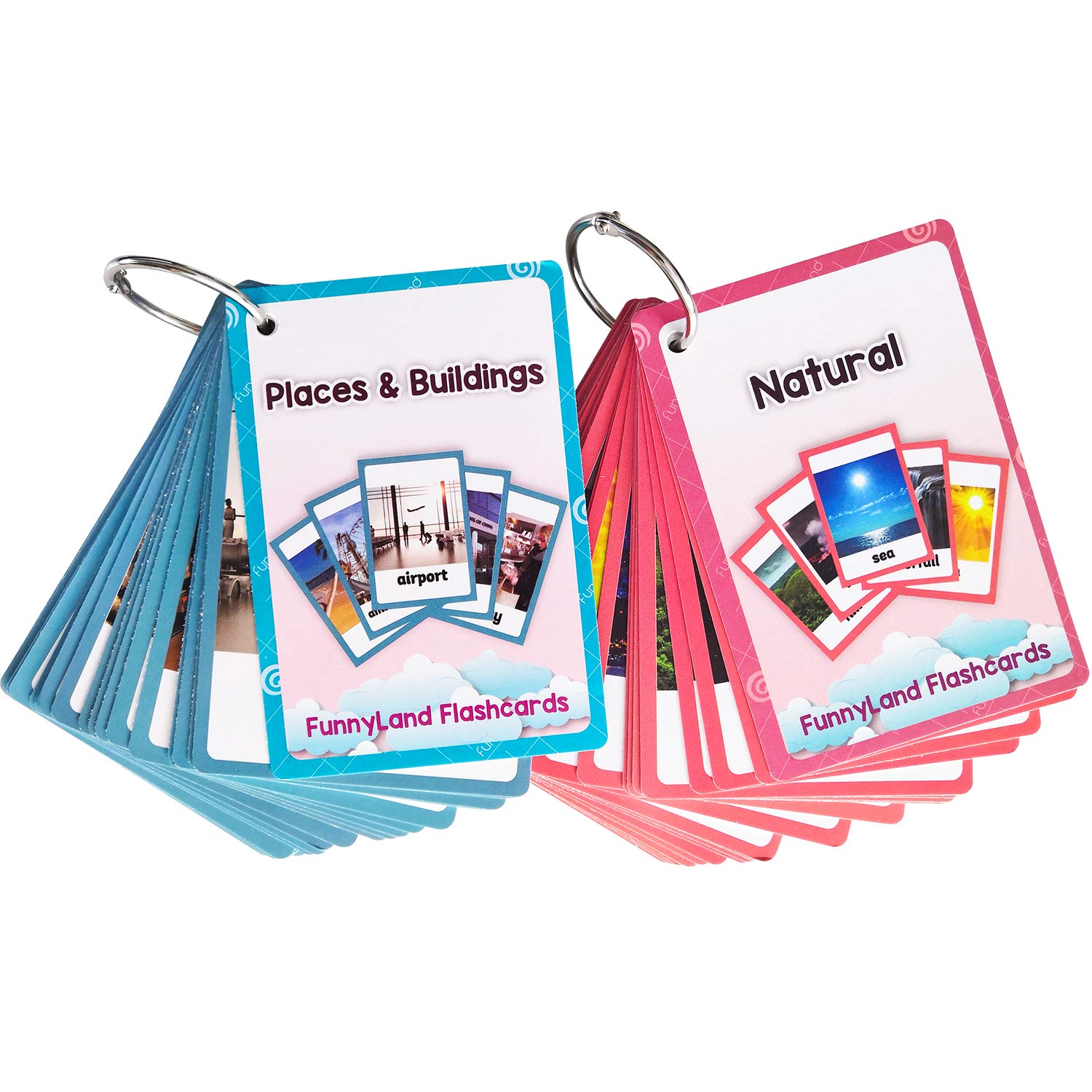Natural,Places&Building 2 Sets of English Flash Cards Kids Pocket Card Learning Baby Toys for Children Pre-Kindergarten