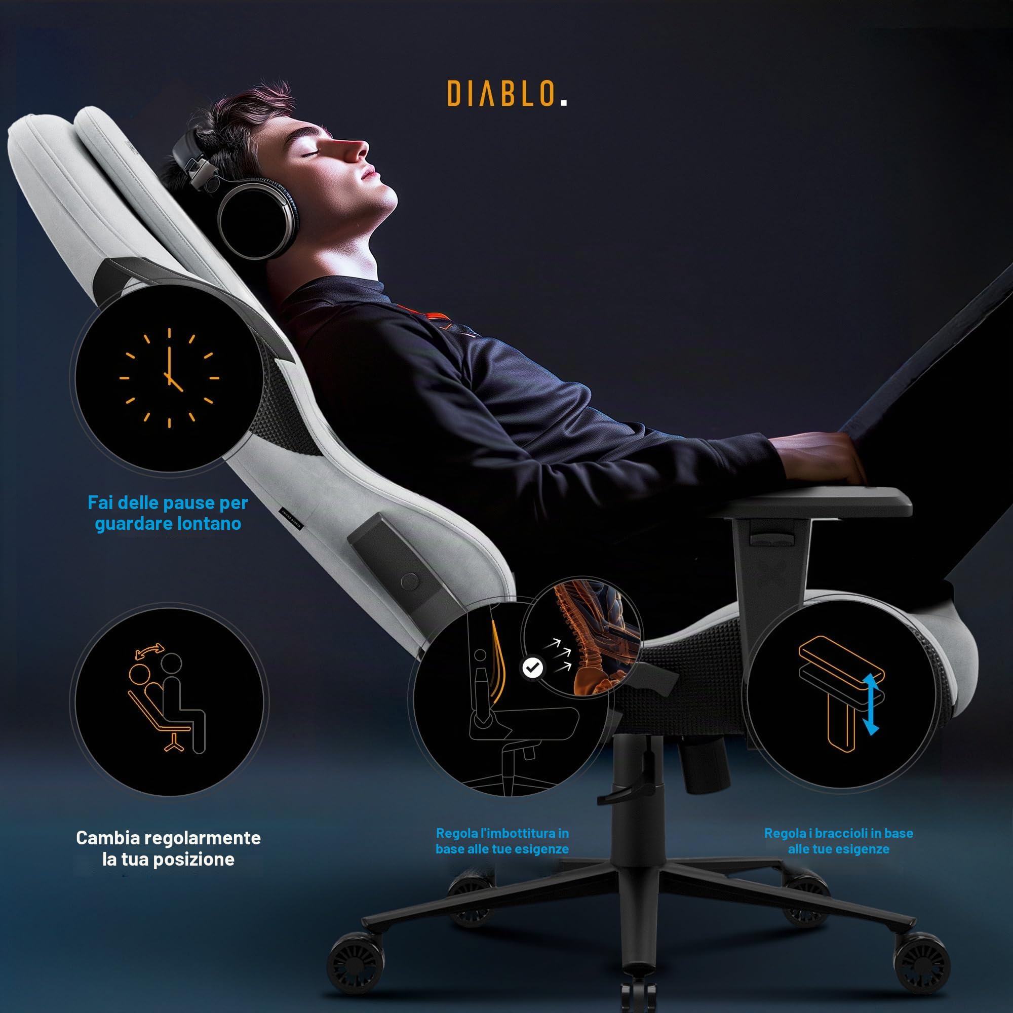 DIABLO X.One Prime Sedia Gaming Tessuto X.One Prime - Poltrona Gaming Ergonomica con Braccioli Regolabili, Cuscino Lombare e Seduta Refrigerante - Base in Metallo - Gaming Chair 140 kg