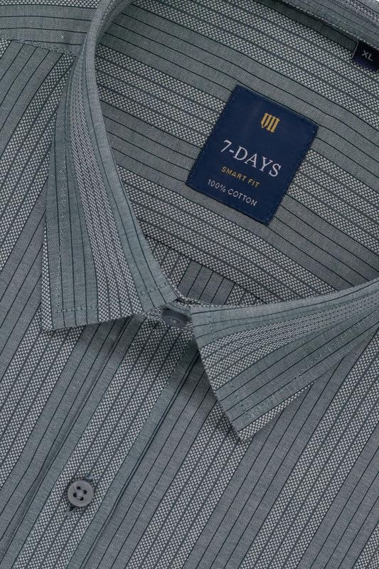 Image of 7-DAYS Men's Premium Striped Shirt - 100% Cotton, Tailored Fit (Between Slim & Regular), Full Sleeve, with Pocket - Smart Office & Casual Look