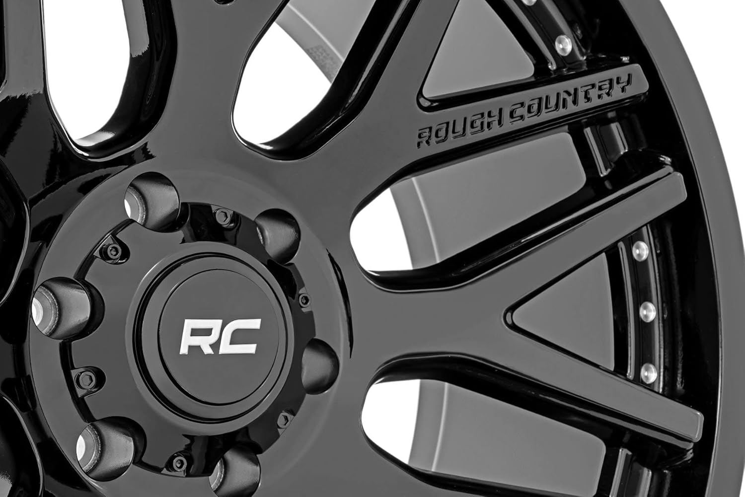 Rough Country 95 Series One-Piece Aluminum Wheel - 20x10, 8x6.5 Bolt Pattern, 19mm Offset, Gloss Black for Jeeps, Trucks, SUV