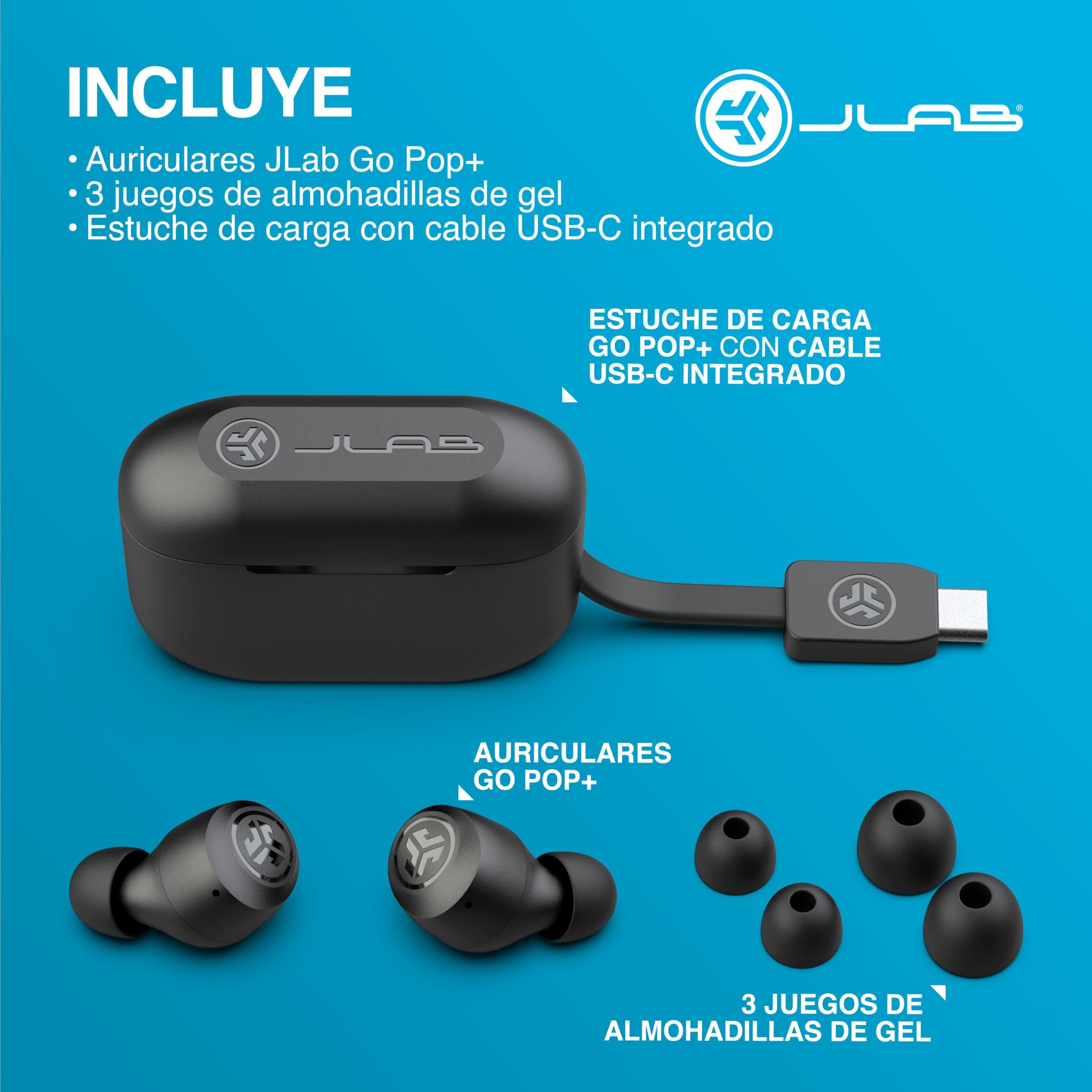 JLab Go Air Pop+ Auriculares Inalambricos Bluetooth, Wireless Earbuds 35+ Horas Rendimiento con Caja de Carga - Audifonos Bluetooth Inalambricos con Micrófono, Dual Connect, App, Negro Medianoche — view 7