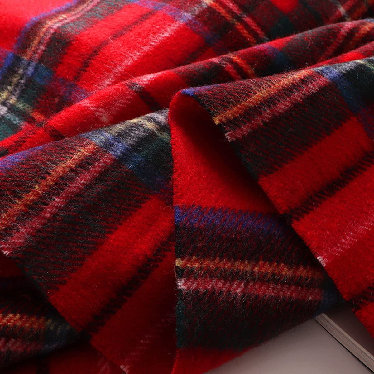 Sciarpa in pura lana, scialli invernali morbidi e caldi, alla moda da donna, con nappe e quadri, colore rosso