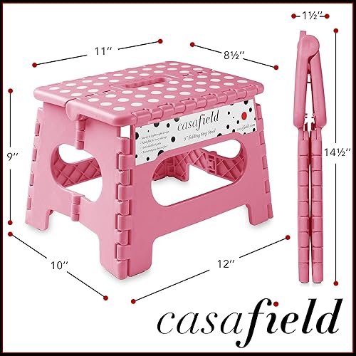 Miniatura 24 de Casafield Taburete plegable de 9 pulgadas con asa, color morado – Taburete plegable portátil de plástico pequeño para niños y adultos – Uso en la