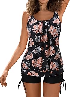 2025 - Trajes de baño tankini para mujer, trajes de baño de 2 piezas, tops con pantalones cortos, trajes de baño holgados Tops escote sexy