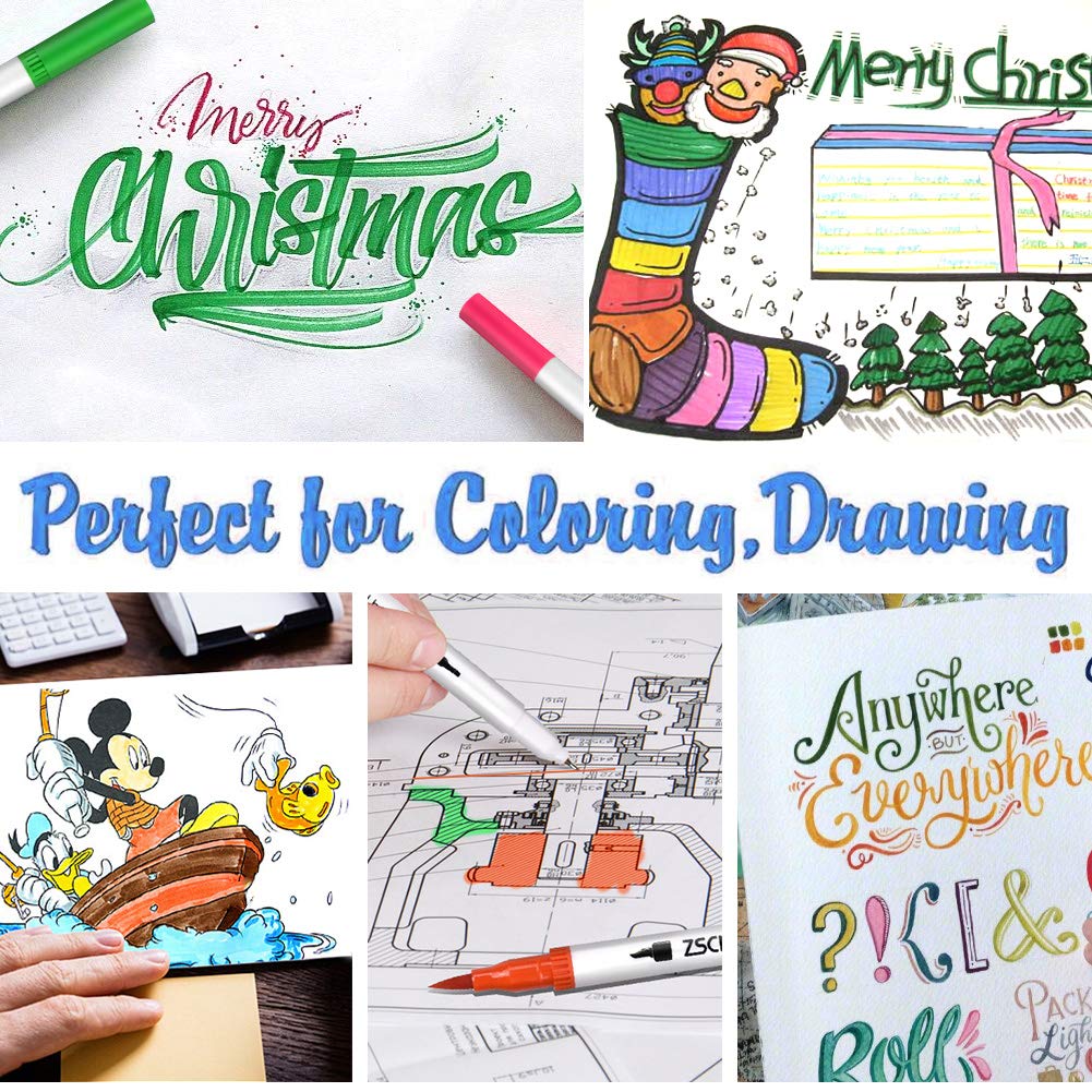 ZSCM Pennarelli con Doppia Punta, 72 Colori Set di Penne a Doppia Punta per Colorare, Bullet Journal, Pittura, Calligrafia…