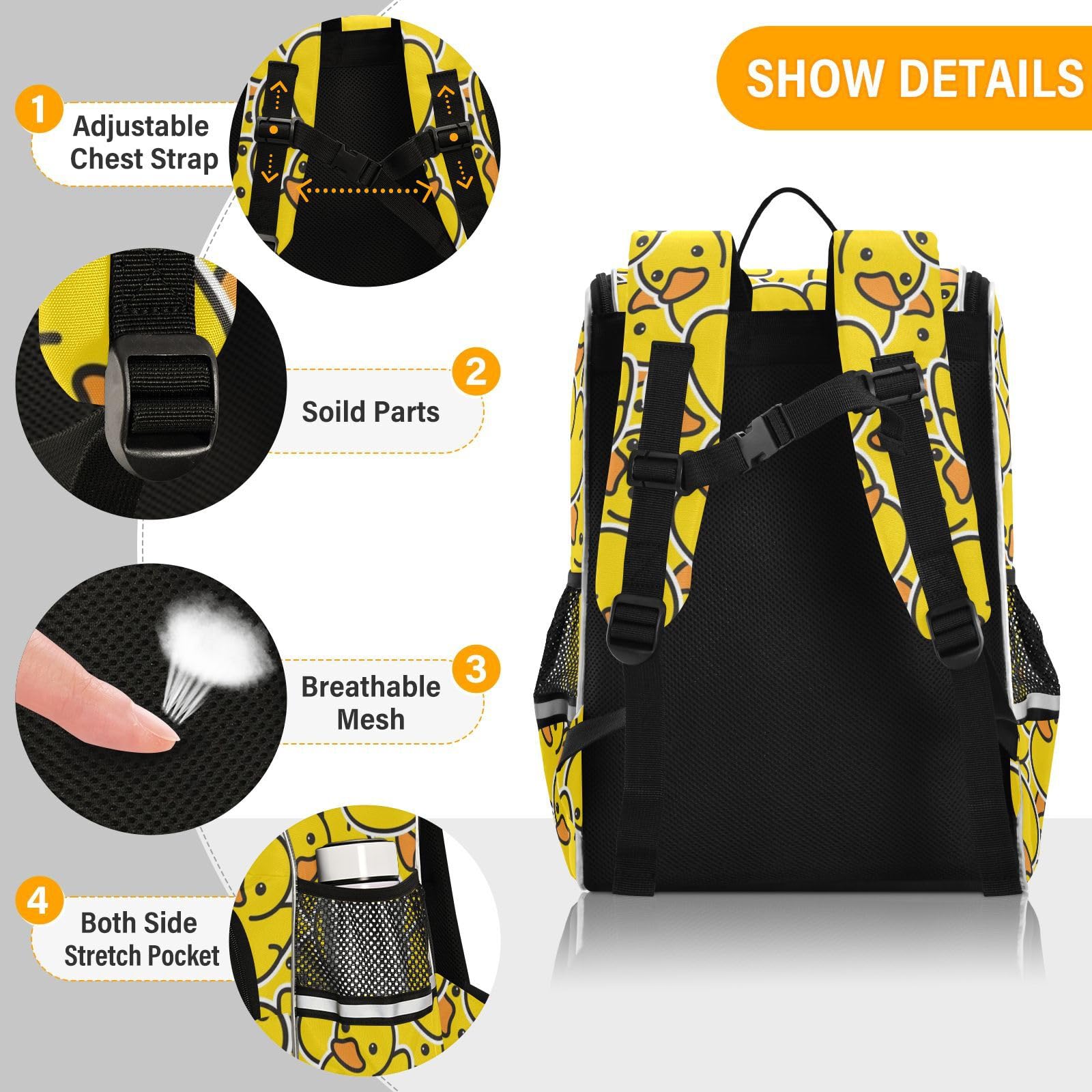 Sletend Duck Backpack Large Capacity Printing Student Shoulder Bag for Children Teenagers, Yellow Duck Cute School Bookbag for School, Boy's and Girl's Backpack