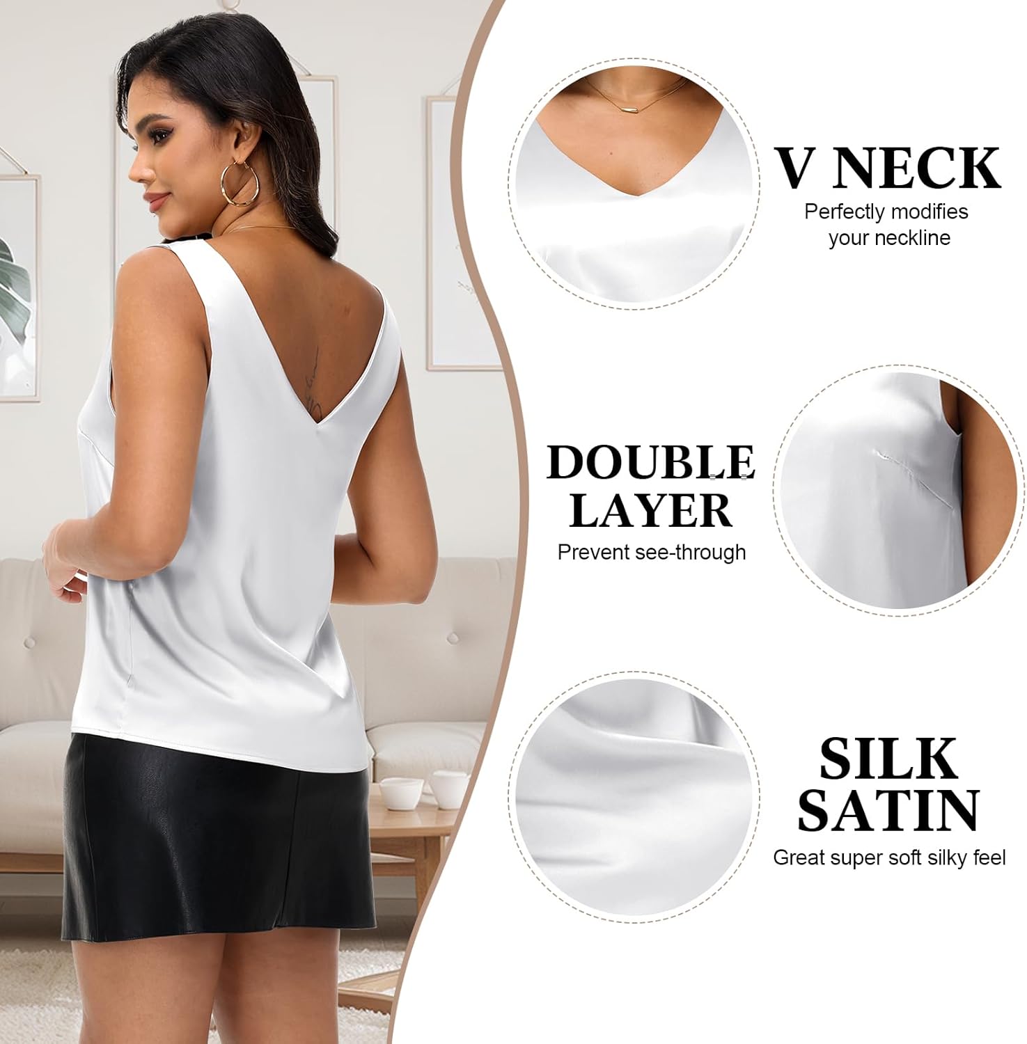 Geyoga 2 Pack Womens Silk Satin Tank Tops V Neck Blouses Sleeveless Casual Tank Shirts Cami Shirt Basic Camisole - Image 4