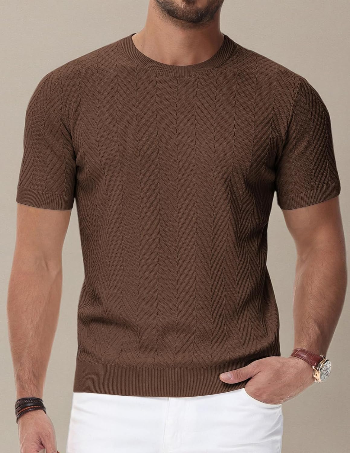 PJ PAUL JONES Men's Short Sleeve Knit T-Shirts Casual Crewneck Solid Texture Knit Shirt - Image 8