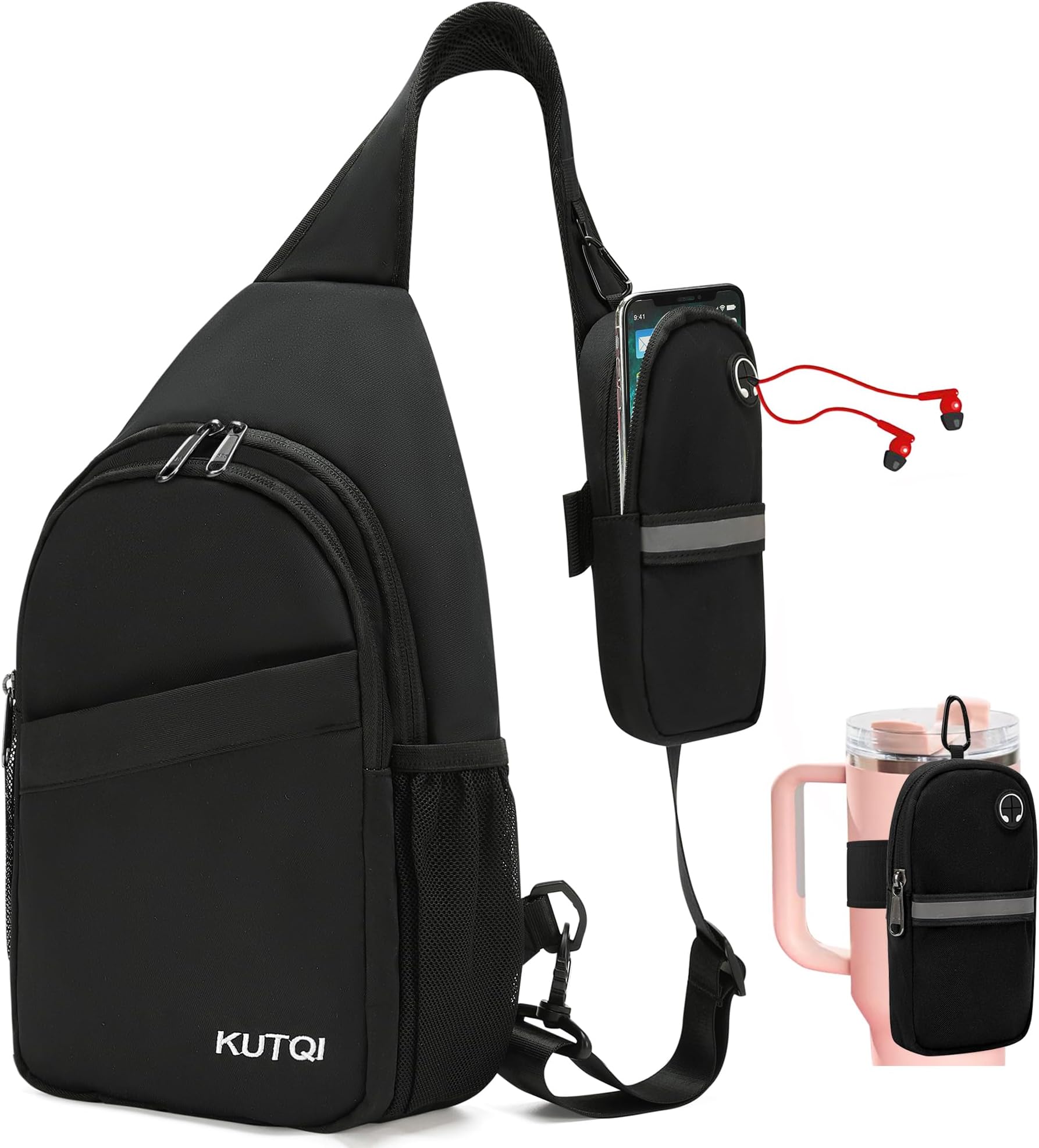 Sling Bag for Women Men Crossbody Sling Backpack with Detachable Phone Bag Travel Essentials CrossBody Bag