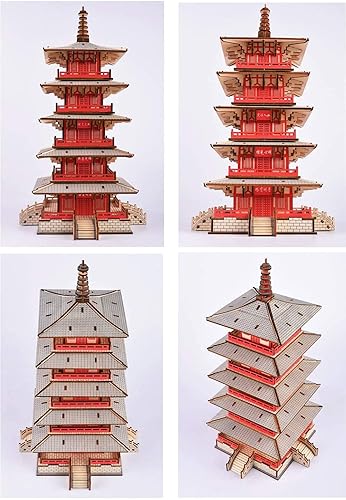 Miniatura 8 de Rompecabezas de madera 3D, modelo de edificios del templo de Hanshan, juguete de bloques de arquitectura de fama mundial, a partir de 15 años, kits