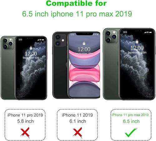 Miniatura 3 de Arae Funda para iPhone 11 Pro Max de piel sintética con bolsillos para tarjetas, cubierta trasera con tapa para iPhone 11 Pro Max 2019 de 6.5