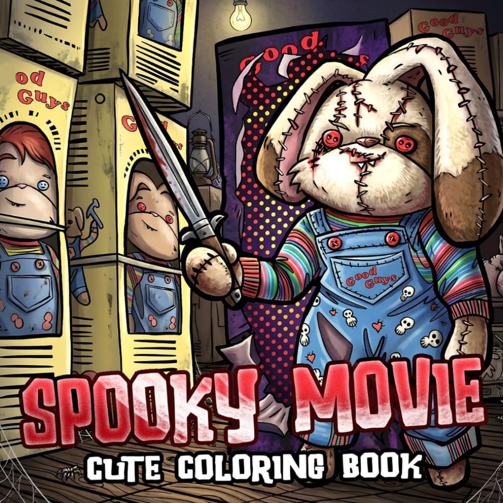 Spooky Cute Movie Coloring Book: Cute and Creepy Coloring Pages of Fuzzy Animal Friends in Iconic Movie Scenes for Adults and Cinephiles to Relieve Stress