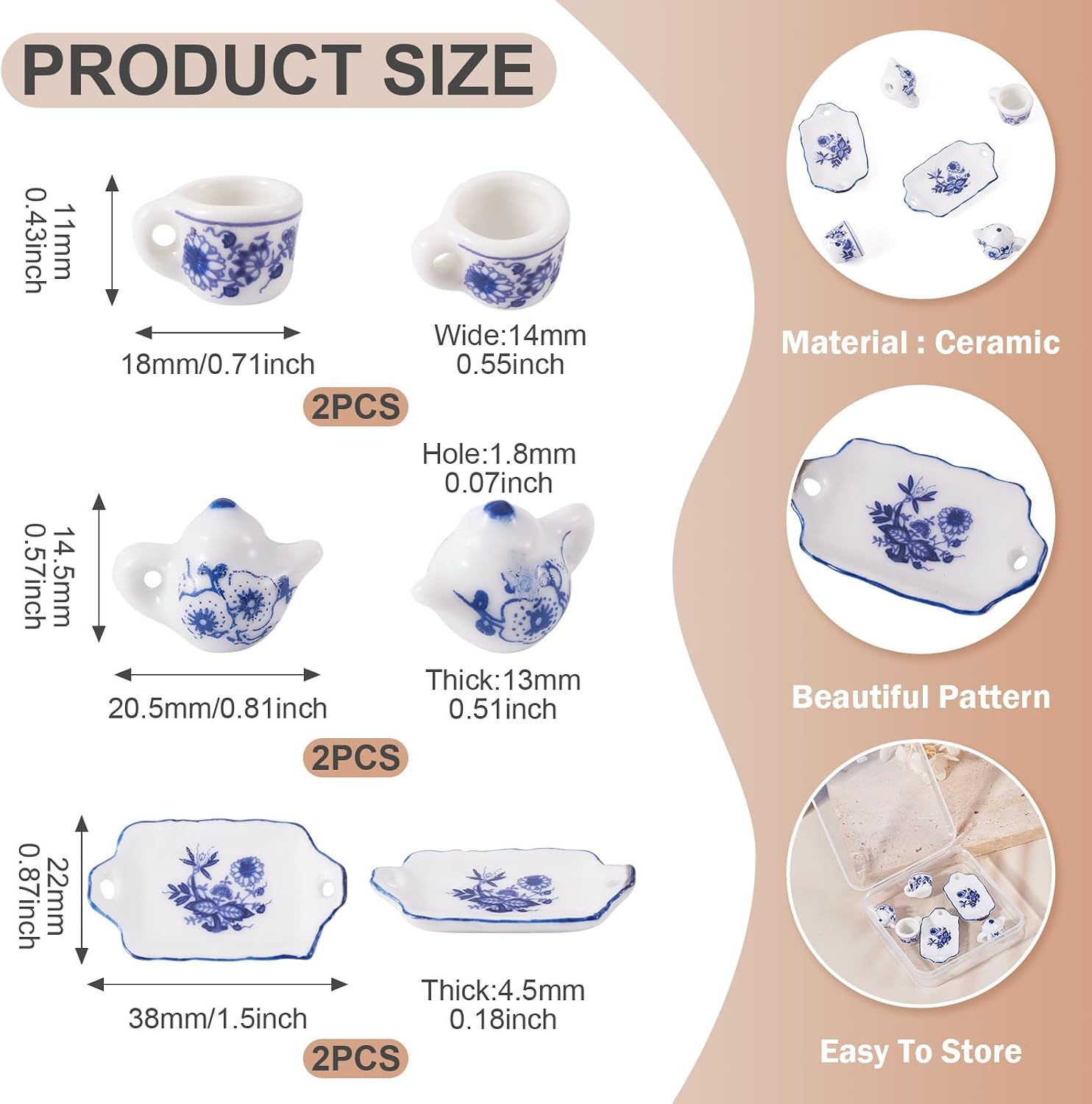 FASHEWELRY 6Pcs Ceramic Teacup Teapot Plate Kitchenware Miniature, Vintage Chinese Style Micro Landscape Dollhouse Food Kitchen Play Lovely Tableware Display Decoration image 3
