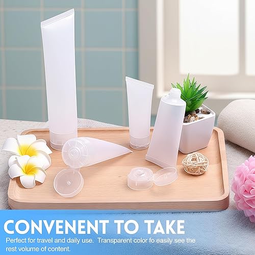 Miniatura 8 de 24 tubos blandos vacíos de plástico transparente rellenables de 1.0 fl oz/1.7 oz con tapa abatible, botella de loción, embalaje de muestra de viaje,