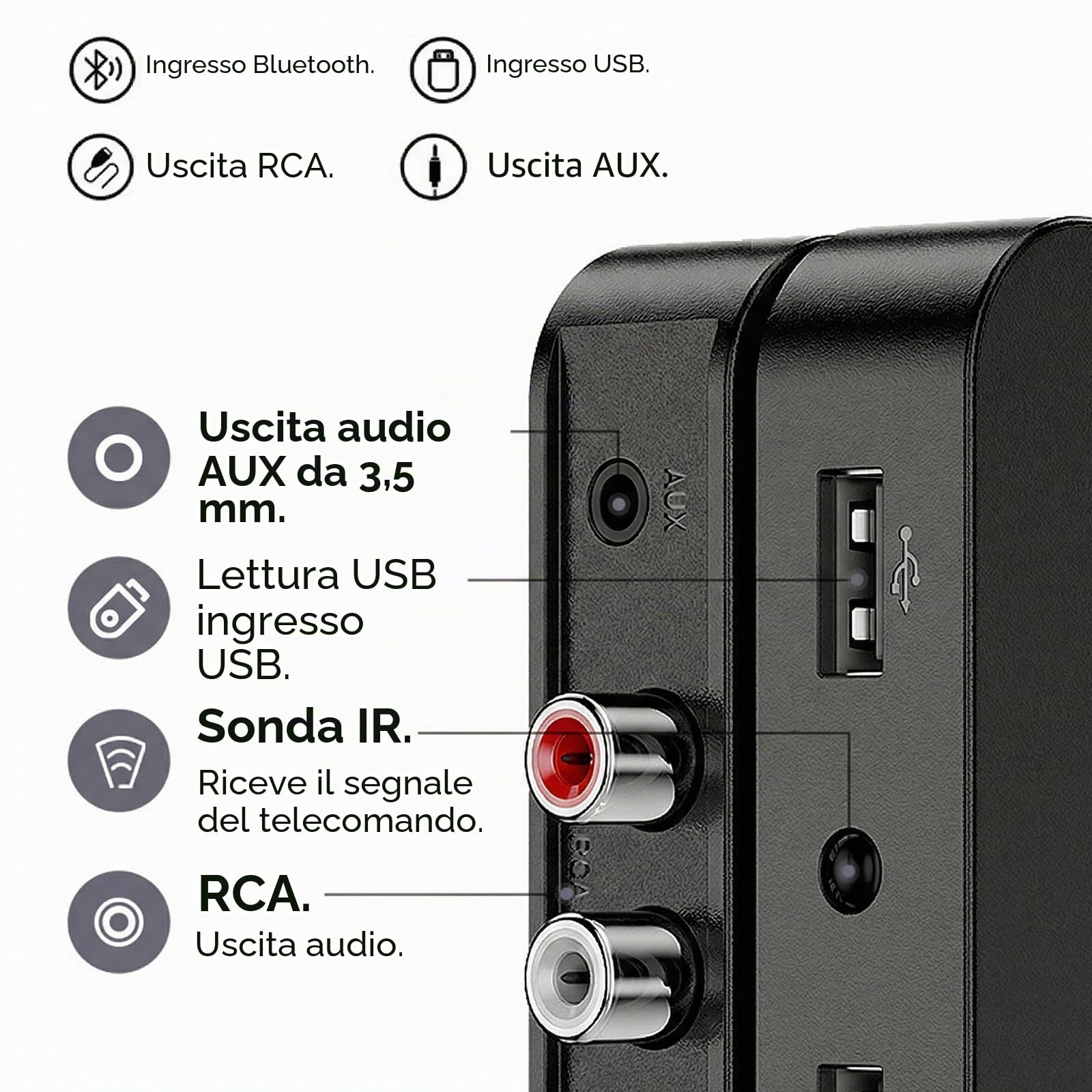 Adattatore Bluetooth 6.0 Per Stereo – Ricevitore/trasmettitore Con AUX, RCA, Telecomando E Microfono Vivavoce