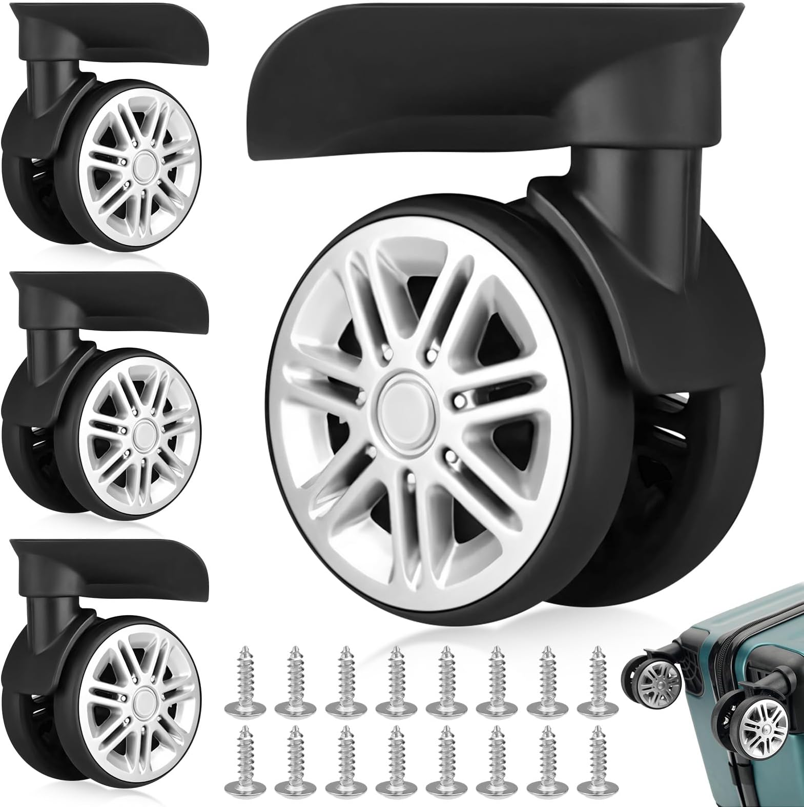 2 Pairs Universal Luggage Suitcase Replacement Wheels, Suitcase Wheels Double Row Mute Switch, Travel Suitcase Low Noise Replacement Wheels, Luggage Wheel Replacement Wheels, Repair Swivel Castors for