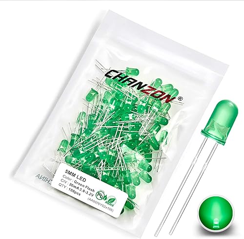 Chanzon 100 unids 0.197 in parpadeante verde LED diodo luces 1.5Hz intermitente (lente difusa redonda DC 3V 20mA) iluminación brillante bombillas