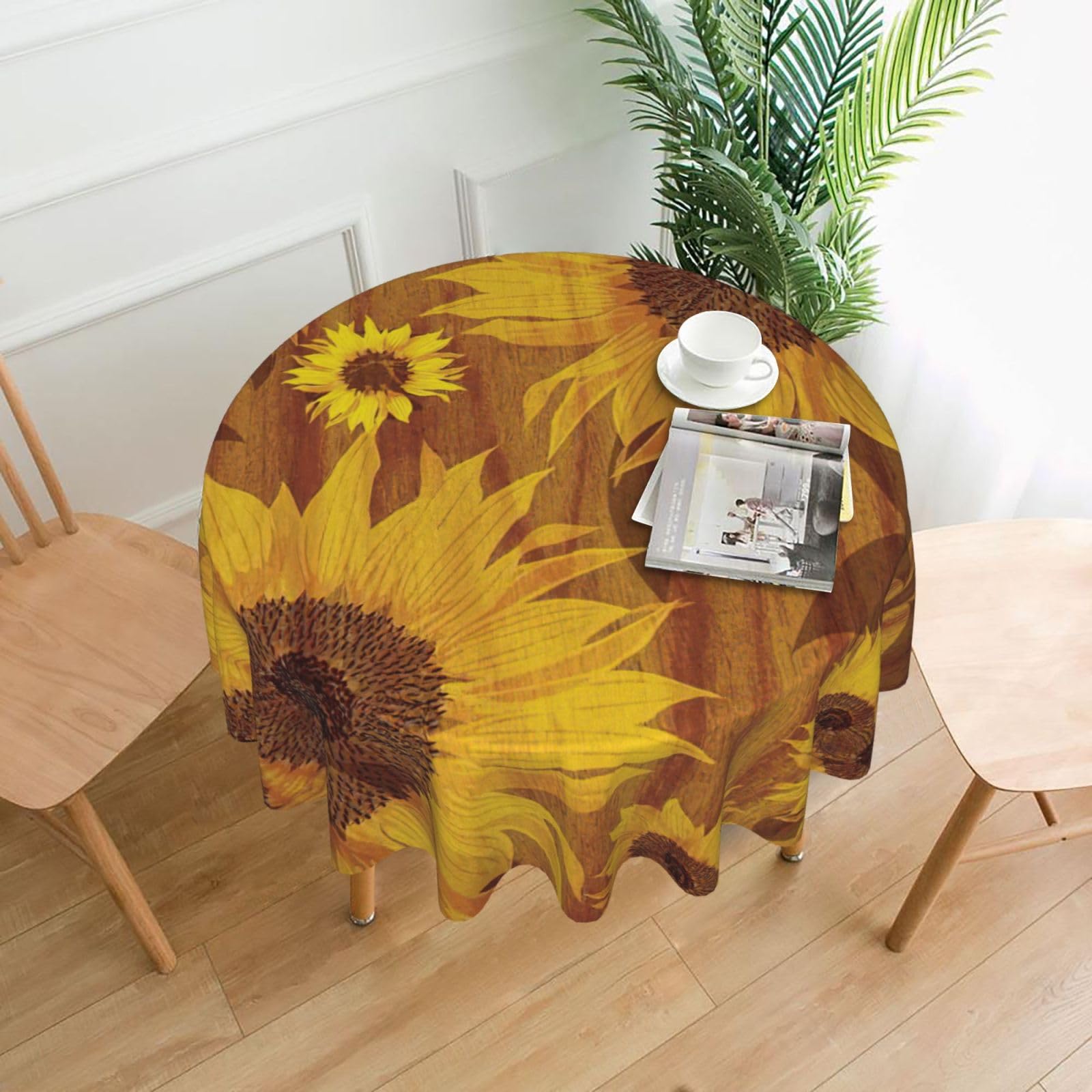 SDEGTHO Beautiful sunflowers Print Modern Retro Round Tablecloth 60in Polyester Fabric Cover for Party Dining Table Washable