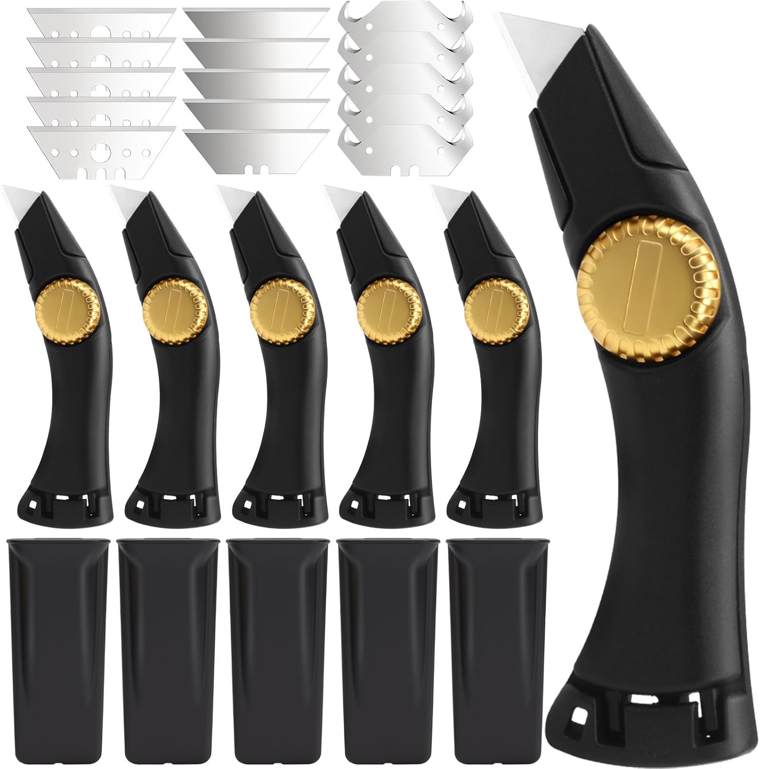 6PCS Black Fixed Blade Roofing Knife, Heavy Duty Utility Knife for Drywall, Vinyl, Carpet Cutting, Metal Roofing Tools with Portable Storage Sheath, Replacement Blades, Navajas para Roofing