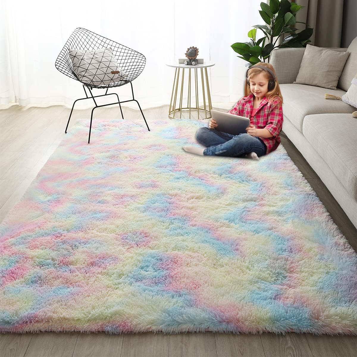 LIODUX Ultra Soft Indoor Modern Area Rugs Fluffy Living Room Carpets for Children Bedroom Home Decor Nursery Rug, Washable Furry Throw Rugs (Colorful, 140 x 200 CM)