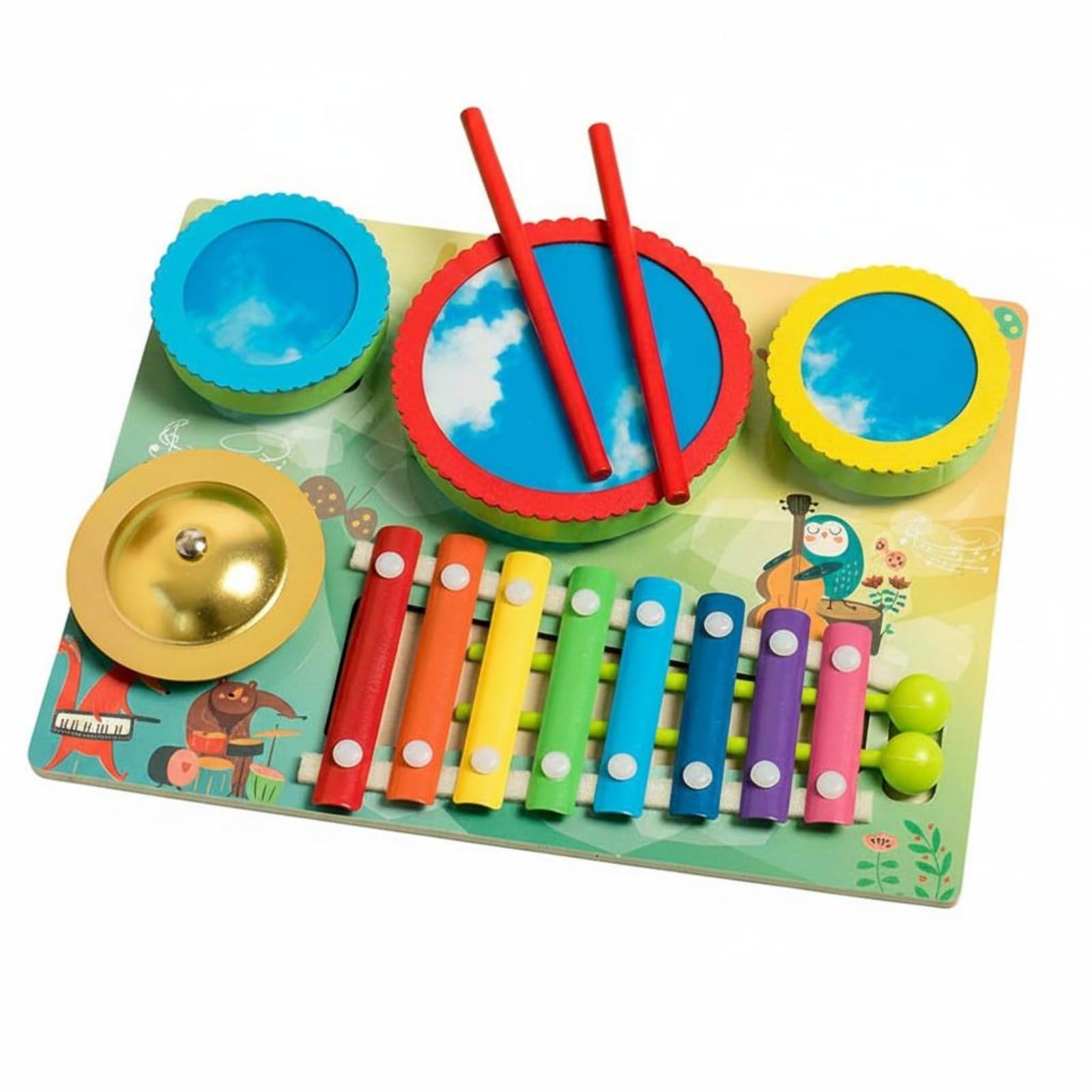 Kids Drum and Xylophone Set Hand-Eye Coordination Wooden Percussion Set Early Education Kids Xylophone Toy for Toddlers, Preschoolers, Home, Preschool, 3-in-1 Music Toy|Toys & Hobbies | E-image-14
