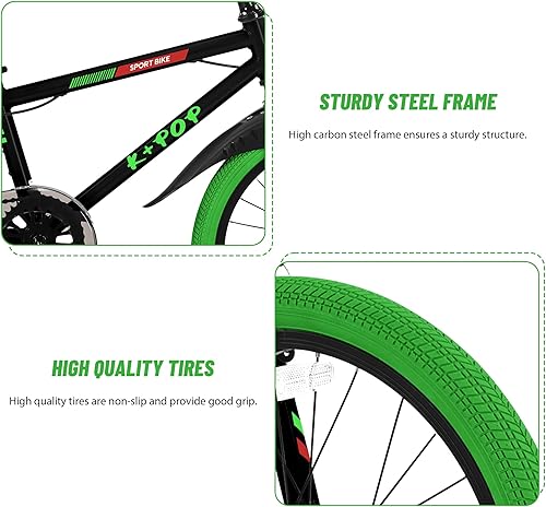 Miniatura 5 de Bicicleta infantil de 20 pulgadas estilo BMX, bicicletas para niñas y niños de 8 a 12 años, bicicleta de una sola velocidad para niños y niñas,