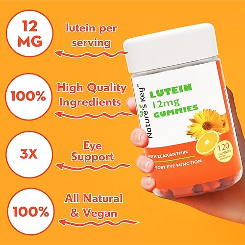 Miniatura 8 de Nature's Key Gomitas de luteína de 12 mg con zeaxantina y vitamina A para niños y adultos  Suplemento de salud ocular y función cerebral  Sabor a