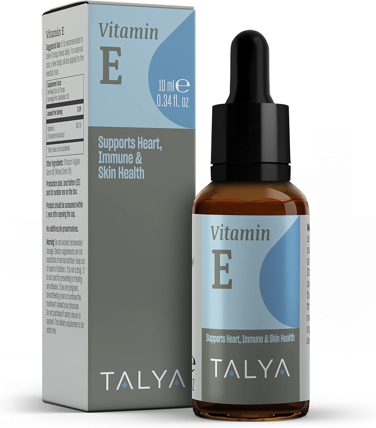 Vitamin E Liquid Drops 0.34 fl.oz | Bone, Joint, Heart Health | Vitamin E Oil for Scars & Skin | Glass Bottle with Dropper | Vitamin E Supplement, Non-GMO, Vegan