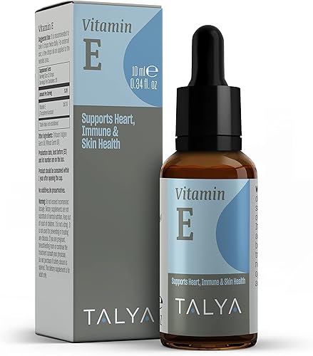 TALYA Gotas líquidas de vitamina E de 0.34 onzas líquidas  Hueso, articulaciones, salud del corazón  para cicatrices y piel  Botella de vidrio con