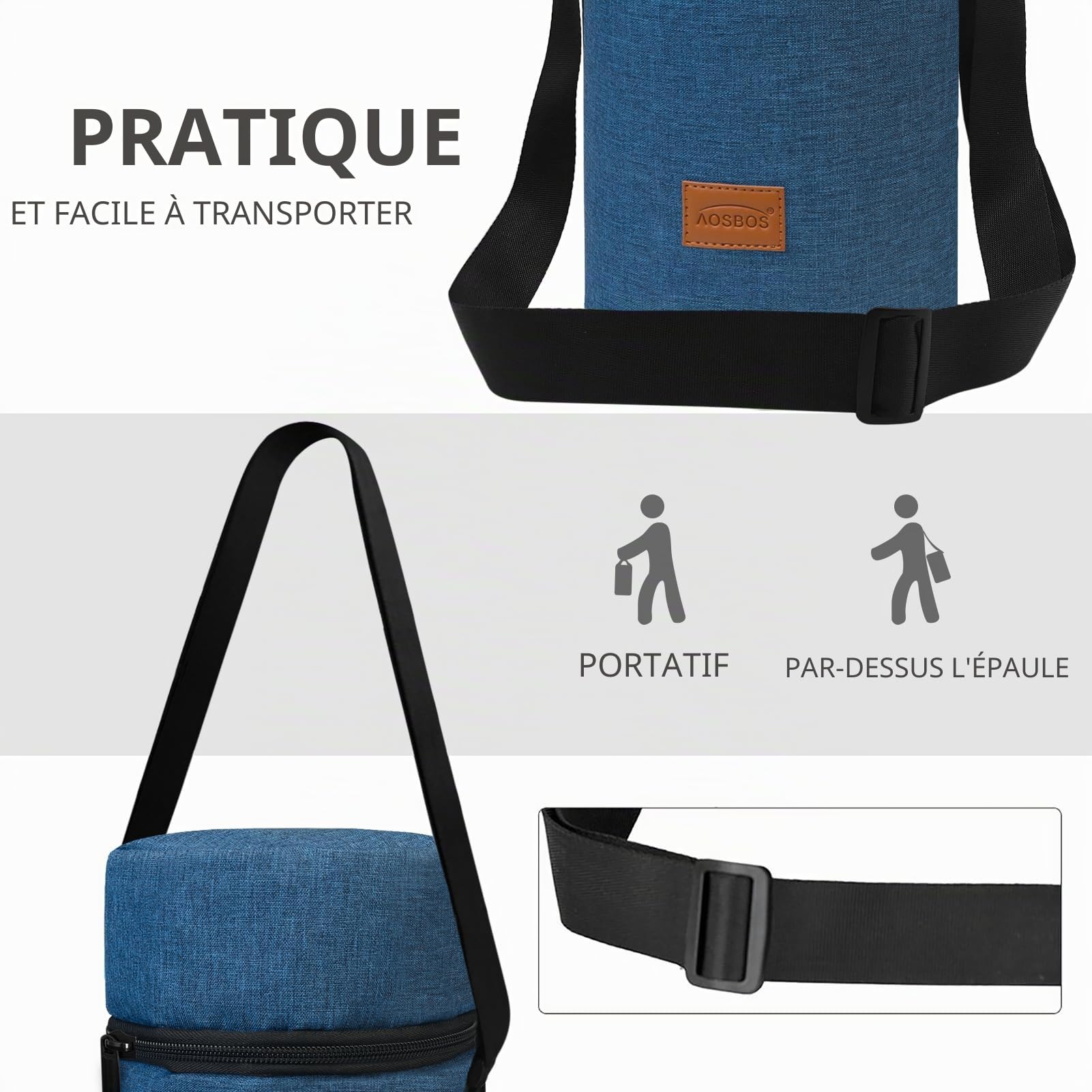 AOSBOS Grand Sac Isotherme pour 1,5L Bouteille de Vin Champagne Porte-Bouteille d’Eau 1,5 litres avec Bandoulière Réglable, Bleu