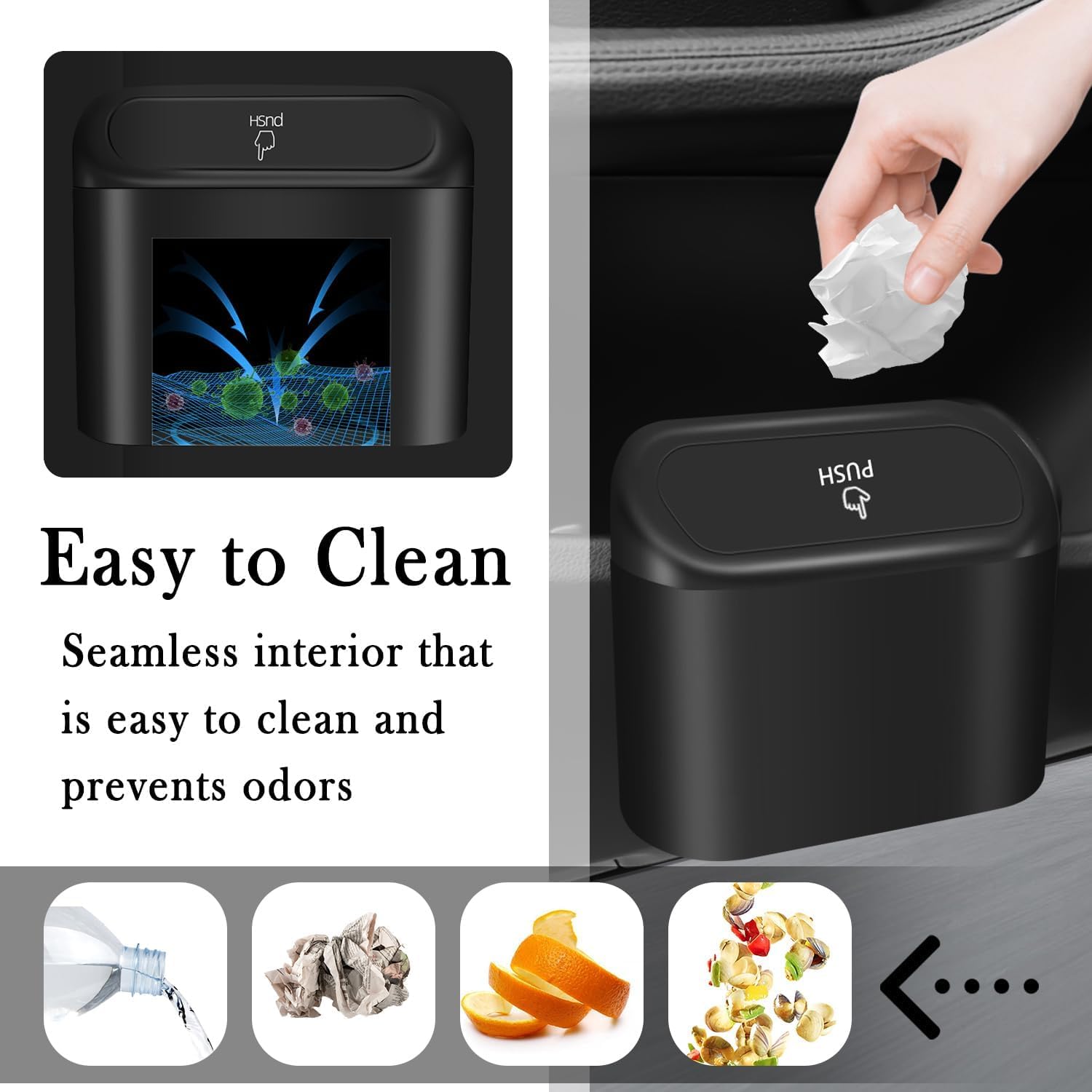 2 Pack Car Trash Can for Kia Sorento 2021-2025, Hanging Waste Bin with Lid Interior Organizer Waterproof Black Plastic