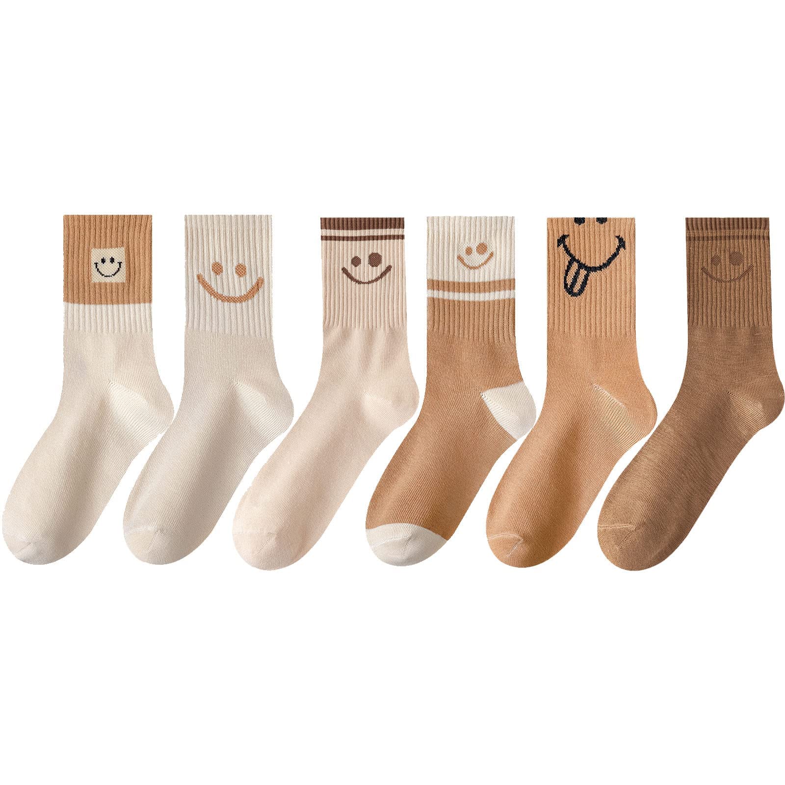 6 Pairs Lovely Smile Face Cotton Socks, Smiley Face Socks Womens, Cute Smiling Face Socks, Knit Socks for All Seasons, in Six Styles to Choose From.(6 pairs)