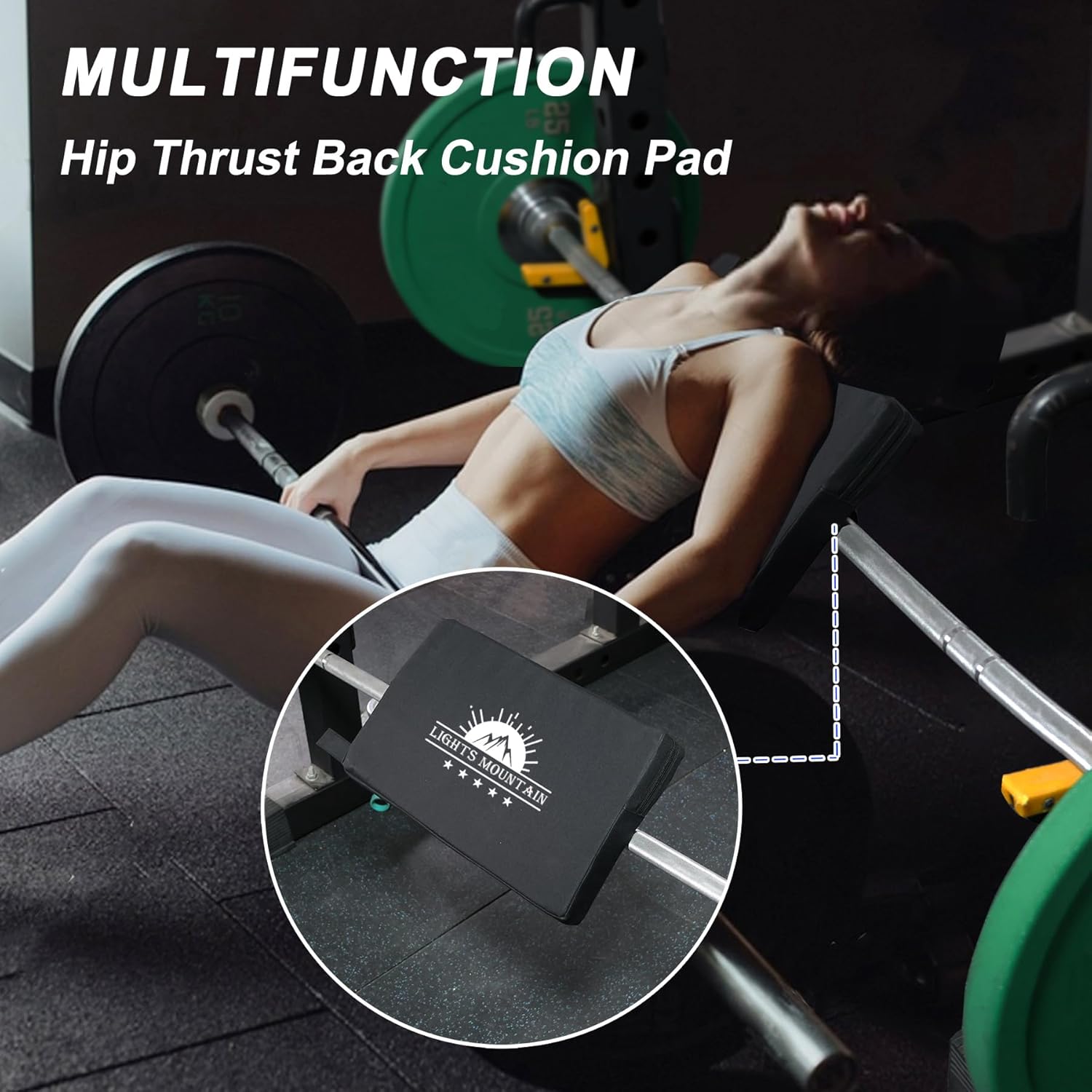 Square Hip Thrust Pad for Smith Machine, Extra Thick Firm Barbell Pad for Glute Bridges, Non-Slip Hook & Loop, Heavy Duty Support for Squats & Hip Thrusts, Home Gym Equipment