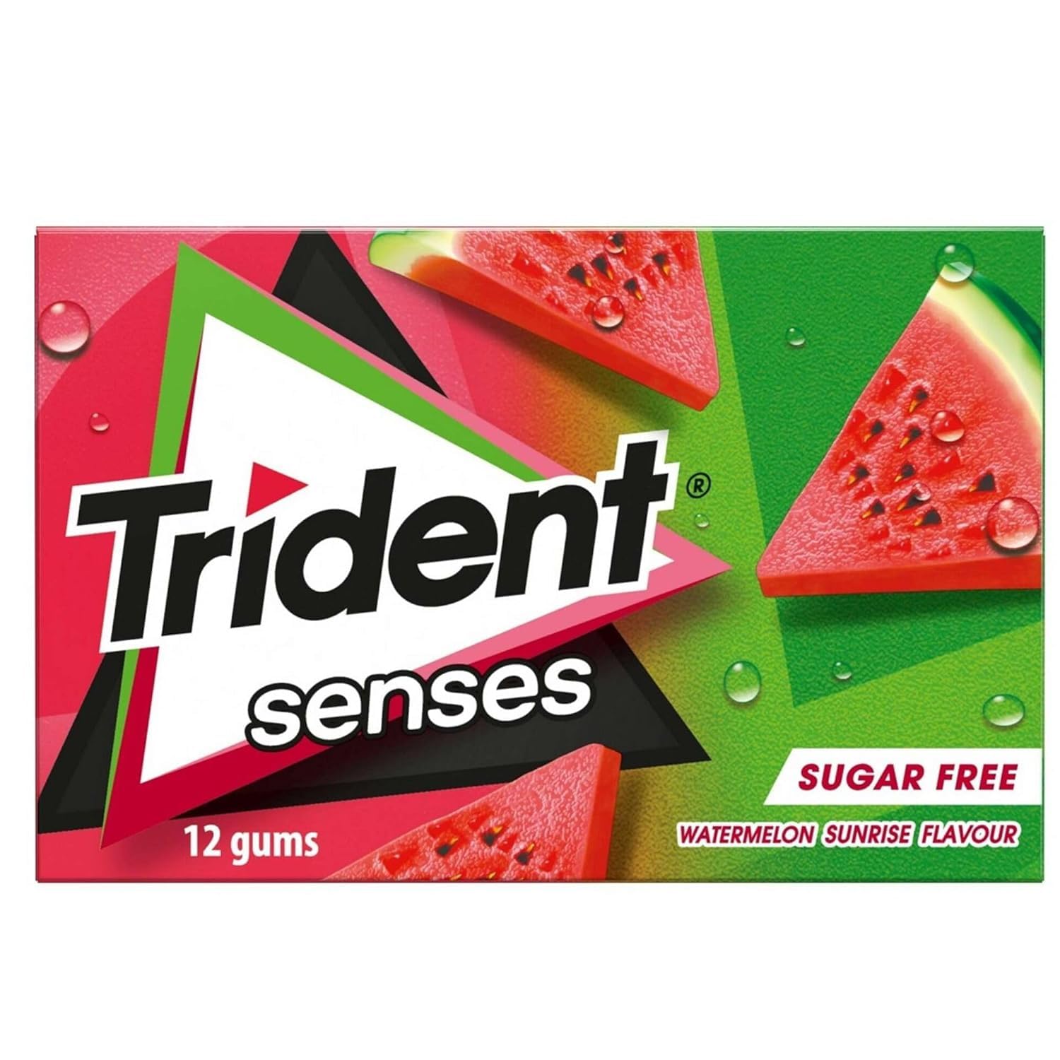 Trident Senses Miscela di gomme da masticare | Senza zucchero | Gusto Anguria Sunrise | Gusto mix tropicale | Gusto Menta Foresta Pluviale | Gusto Festa dei Frutti di Bosco | 12 confezioni (12 x 12 co