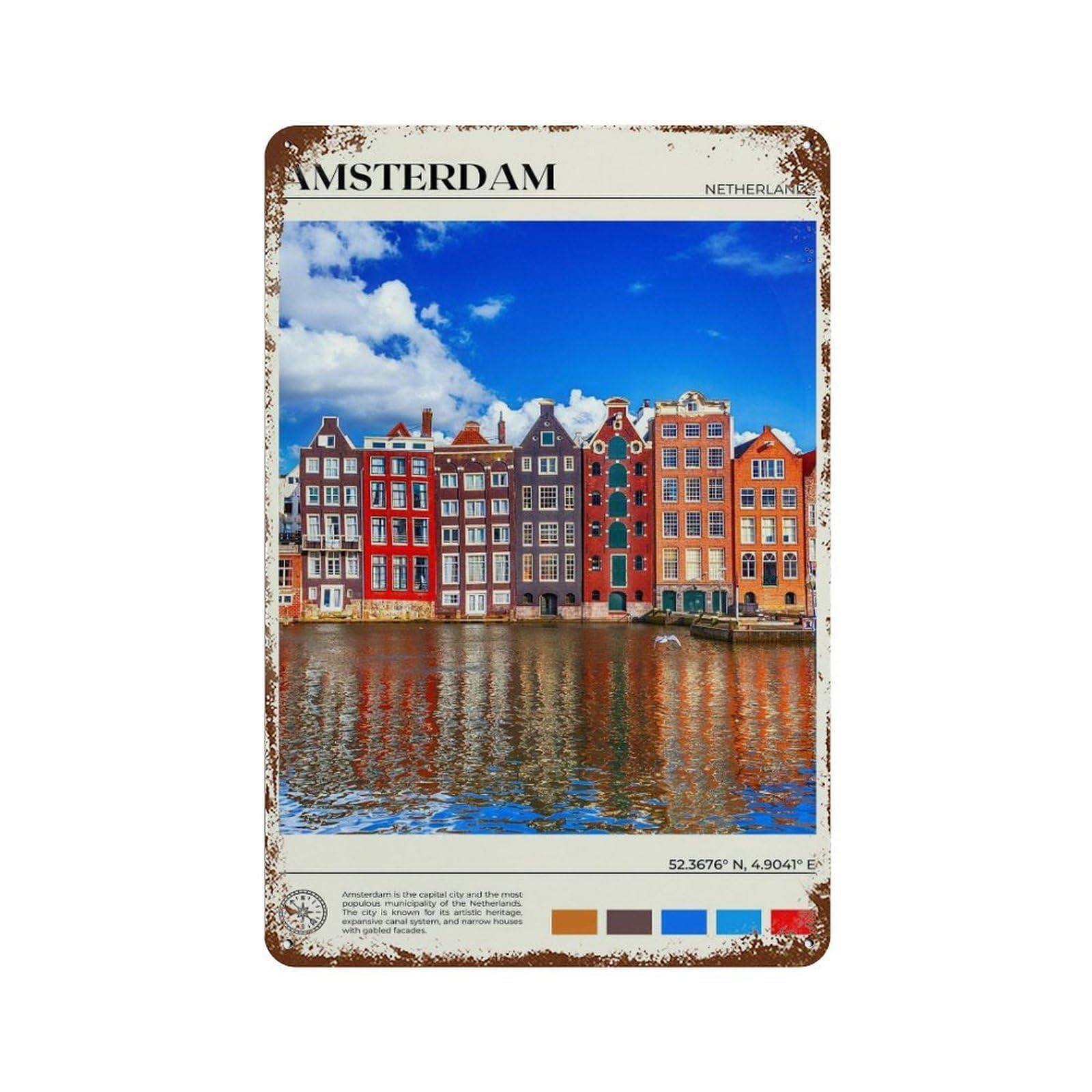 xiaoxiaoshen Real Photo Amsterdam Decor Wall Decor Art Metal Tin Poster Modern Home Decor Art Home Bar Shop Decorations Vintage Sign 30x20cm