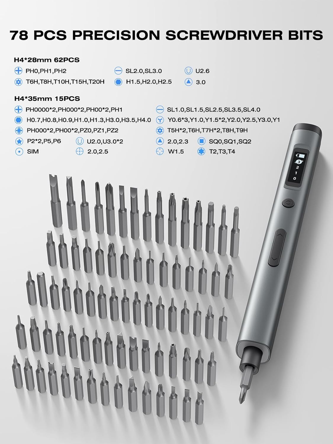 90 in 1 Mini Electric Screwdriver, SMOOTHARMOR Precision Screwdriver Set Cordless with 78 S2 Bits, 0.15-0.55 N.m Torque, Magnetic Storage, 500mAh, LED Light, Power Repair Tool Kit for Phone Laptop PS5