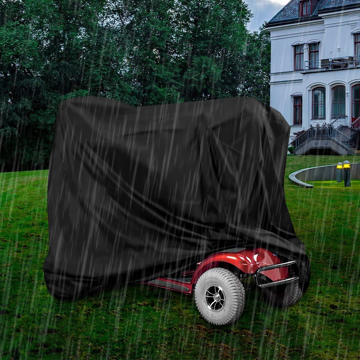 Mobility Scooter Cover Waterproof 190D Heavy Duty Mobility Scooter Rain Cover with Storage Bag Anti Dust Rain Snow Anti-UV Wheelchair Storage Cover with Bottom Elastic Rope (170X61X117cm) - Image 4