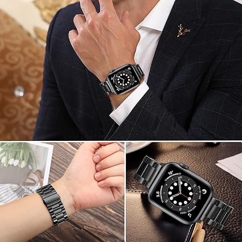 Miniatura 6 de TRUMiRR Juego de 2 correas para Apple Watch de 1.614, 1.575 y 1.496 pulgadas, 2 correas de acero inoxidable sólido + correa de malla para iWatch SE