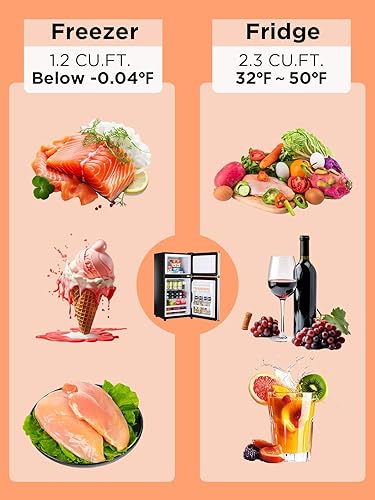 Miniatura 5 de Refrigerador compacto de 3.5 pies cúbicos con congelador, refrigerador pequeño retro con control de termostato ajustable, mini refrigerador con 2